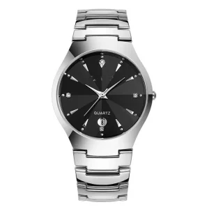 Universal Stainless Steel Quartz Watch with Glass Dial Pointer Hands 25mm Dial 5mm Thickness 16mm Band Power Reserve for Unisex