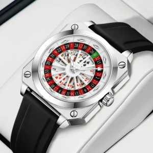 VA VA VOOM 2971 Men’s Quartz Watch Casino Roulette Design Dial Silicone Strap Life Waterproof Business Casual Wristwatch