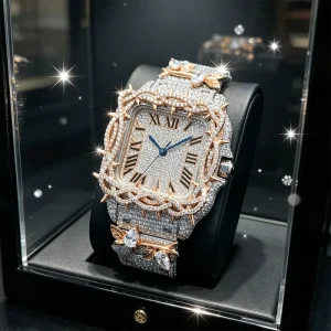VVS Moissanite Diamond Watch Automatic Rose White Color Thorns Luxury Iced Timepiece Hip Hop Iced Out Watch