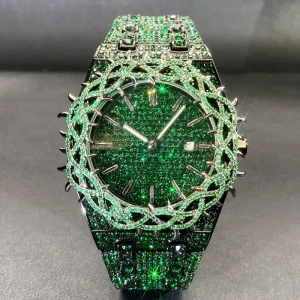 Vintage Alabaster Twisted Claw Japan Quartz Green Diamond Watch Starry Sky Bling Hip Hop Iced Out Watch Men