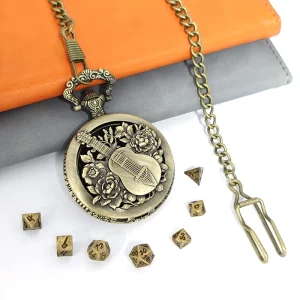 Vintage Antique Bronze Mini Metal Dice Set Pocket Watch Shell Accessories for Dungeons Dragons Games
