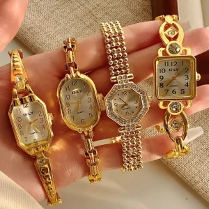 Vintage Bracelet Watch Quartz Movement Waterproof Oval Small Gold Watch for Women