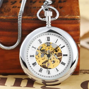 Vintage Clock Pendant Hand winding Pocket Watch Necklace Punk Skeleton Mechanical Pocket Watch Fob Watch (KWT2235)