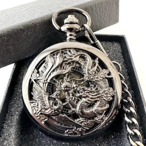 Vintage Dragon Stainless Steel Hollow Mechanical Pocket Watch 4.7CM Diameter
