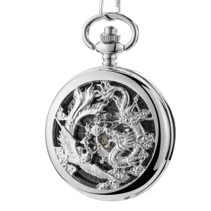 Vintage Dragon Stainless Steel Hollow Mechanical Pocket Watches