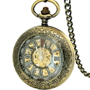 Vintage Flower Stainless Steel Big Glass Face Mechanical Pocket Watch