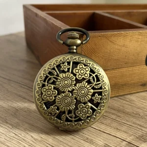Vintage Flower Stainless Steel Hollow Skeleton Mechanical Pocket Watches