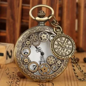 Vintage Gear & Compass Pendant Hollow Out Pocket Watch