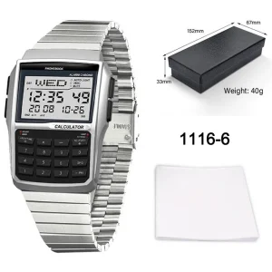 Vintage Gift Stainless Steel Metal Band Alarm Electronic Phonebook Calculator Children Men Digital Number Sport Wrist Watch