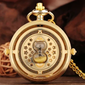 Vintage Gold Large Pocket Watch with Skeleton Design and Hourglass Quartz Movement for Cross Border