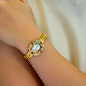 Vintage Gold Plated Women’s Watch Inlaid with Colorful Diamonds Metal Braided Strap Soft Comfortable Factory Direct Sales