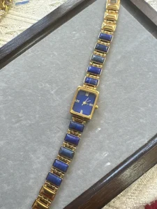 Vintage Gold Women’s Quartz Watch Square Dial Gemstone Bracelet