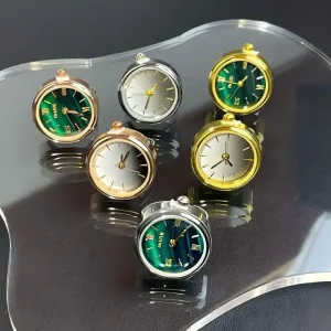 Vintage Green Dial Engagement Wedding Ring Watch Quartz Alloy Case Stainless Steel Elastic Band Waterproof Men’s