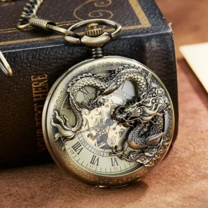 Vintage Half Dragon Zinc Alloy Case Hollow Mechanical Dial Pocket Watch