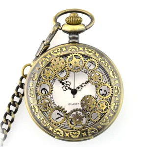 Vintage Hollow Gear Men Women Skeleton Necklace Pendant Chain Pocket Watch