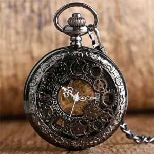 Vintage Mechanical Pocket Watch Gear Wheel Half Hunter Pendant Clock Roman Numerals Retro Watch Hand Winding Reloj De Bolsillo