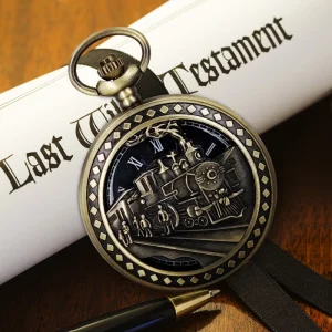 Vintage Mechanical Pocket Watch with Train Shows Analog Dial 47mm Alloy Case for Men Gift with Box