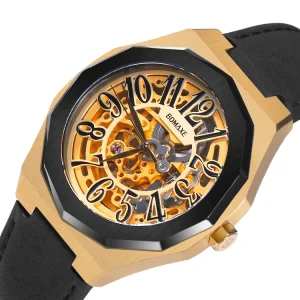 Vintage Mechanical Skeleton Stainless Steel Watch for Men Luxury Business Brand Custom Logo Automatic Analog Wrist Rubber