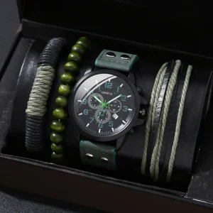 Vintage Men Watches Bracelet Jewelry Sets Sports PU Leather Wristwatches Black Watch for Men Gift Set Watch Relogio