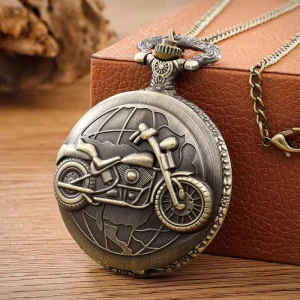 Vintage Motorcycle CAR Pattern Quartz 3BAR Water Resistant Alloy Strap Pocket Watch Motorbike MOTO Design Pendant Fob Watch