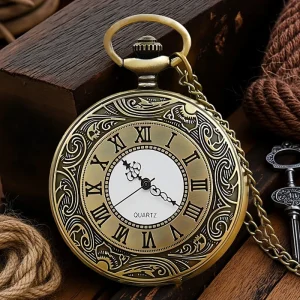 Vintage Necklace Gift Watch Black Roman Numerals Hollow Men Women Pendant Quartz Pocket Watch