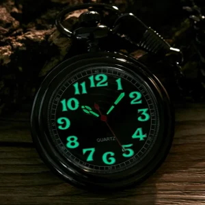 Vintage Open Face Style Luminous Arabic Number Pocket Watch with Chain Quartz Movement Locket Watch Pendant for Men Gift