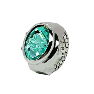 Vintage Oval Gemstone Flip Cover Ring Watch Quartz Colorful Crystal Stainless Steel Elastic Band