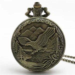 Vintage Personality Necklace Pocket Watch Bronze Antique Eagle Design Fob Quartz Pendant Watch with Necklace Chain
