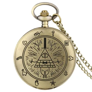 Vintage Pocket Watch with Chain Retro Bronze Locket Pendant Watch Necklace Steampunk Jewelry for Antique Gift