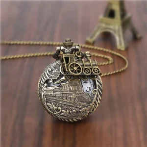 Vintage Pocket Watch with Pendant Decoration Necklace Quartz Watch Flip Back Antique Arabic Dial Pocket Watch