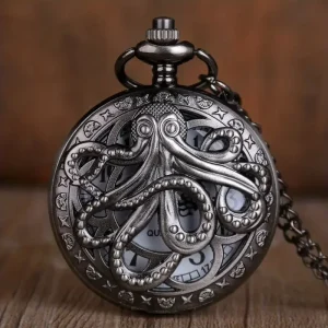 Vintage Punk Black Octopus Creative Flap Quartz Pocket Watches