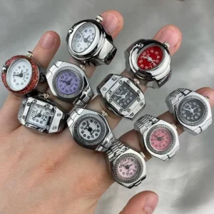 Vintage Punk Finger Watch Mini Elastic Strap Alloy Ring Jewelry Retro Roman Quartz Watch for Women Men