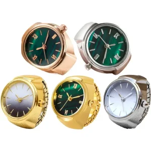 Vintage Punk Finger Watch Mini Elastic Strap Alloy Watches Couple Rings Jewelry Clock Retro Roman Quartz Watch Rings Women Men