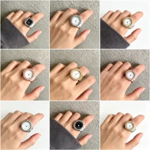 Vintage Punk Finger Watch Set Watch Ring Watchband Quartz Silver Mini Elastic Strap Watches Finger Ring