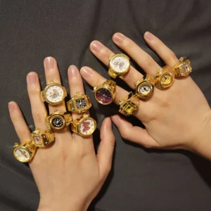 Vintage Punk Gold Plating Stainless Steel Y2K Watch Jewelry Minimalist Digital Quartz Movement Classic Finger Square Watch Rings