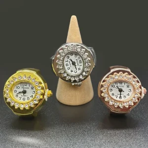 Vintage Quartz Miniature Watch Rings Gold Plated Shiny Metal Case Elastic Band Unisex Engagement Gift Watch Rings