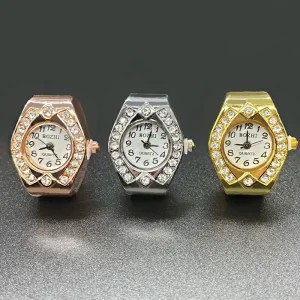 Vintage Ring Watch Stainless Steel Flip Cover Quartz Analog Dial Waterproof Elastic Band Mini Finger Watch for Men Antique