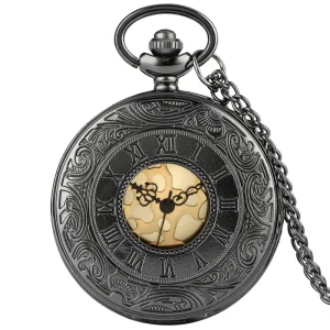 Vintage Roman Pocket Watch for Antique Jewelry Gift Hollow Locket Watch with Chain Half Hunter Steampunk Necklace Pendant