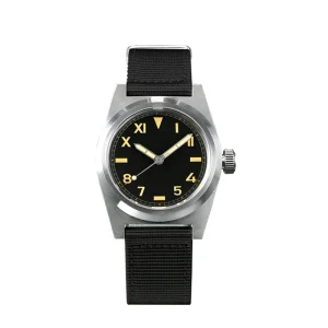 Vintage Sapphire Automatic Mechanical Men’s Watch NH35 38mm Dial with Nylon Strap 20Bar Water Resistant Diver Pointer Display