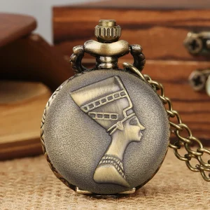 Vintage Style Small Pocket Watch with Egyptian King & Queen Design Necklace Accessories Locket Watch Pendant for Antique Gifts