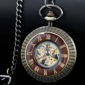 Vintage Watch Hand Winding Mechanical Pocket Watch Luxury Wooden Design Half Hunter Pocket Clock Gifts for Men Women