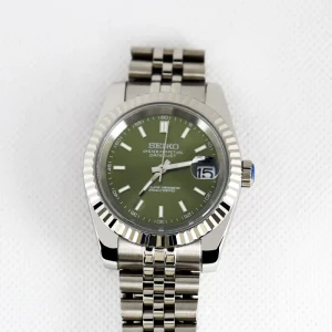 Vintage Waterproof Men’s Stainless Steel NH35 Olive Green Watch Retro Thin Mechanical Watch