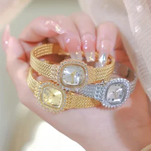 Vintage Women’s Watch Diamond Luxury Crown Dial Gold Stainless Steel Wristwatch Gift 24K Gold Plated High Quality Quartz Watch