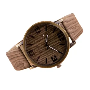 Vintage Wood Grain Watch for Men Women Quartz Leather Unisex Casual Wristwatch Gift