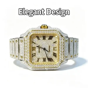 Vvs Moissanite Custom Unisex High end Luxury Bling Full Diamond Hip Hop Iced Stainless Steel Mechanical Watch 18mm 30bar Water