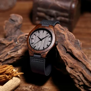 W5520 Three-Hand Wooden Quartz Watch Neutral Style with Pointer Dial Display Watch Opener Wooden Simple High-value