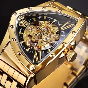WINNER 395 Triangle Skeleton Automatic Watch for Men Luxury Brand Stainless Steel Strap Fashion Sports Mechanical Male Watches