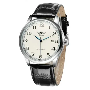 WINNER 458 Men Automatic Mechanical Watch Business Classic AUTO Date Leather Band Skeleton Self wind Wristwatch
