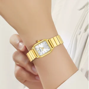 WLISTH Brand Square Quartz Watch Gold Silver Stainless Steel Band Fashion Ladies Wristwatch for Gift & Daily Wear