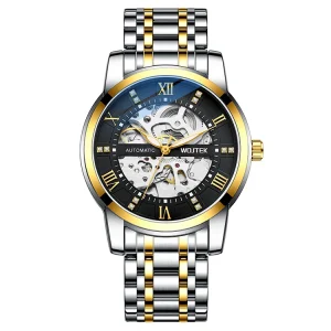 WOJTEK Customized Classic Skeleton Design High Quality Stainless Steel Leather Wristwatch Luxury Automatic Men’s Business